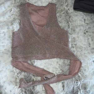 Sparkly champagne wrap crop tank top